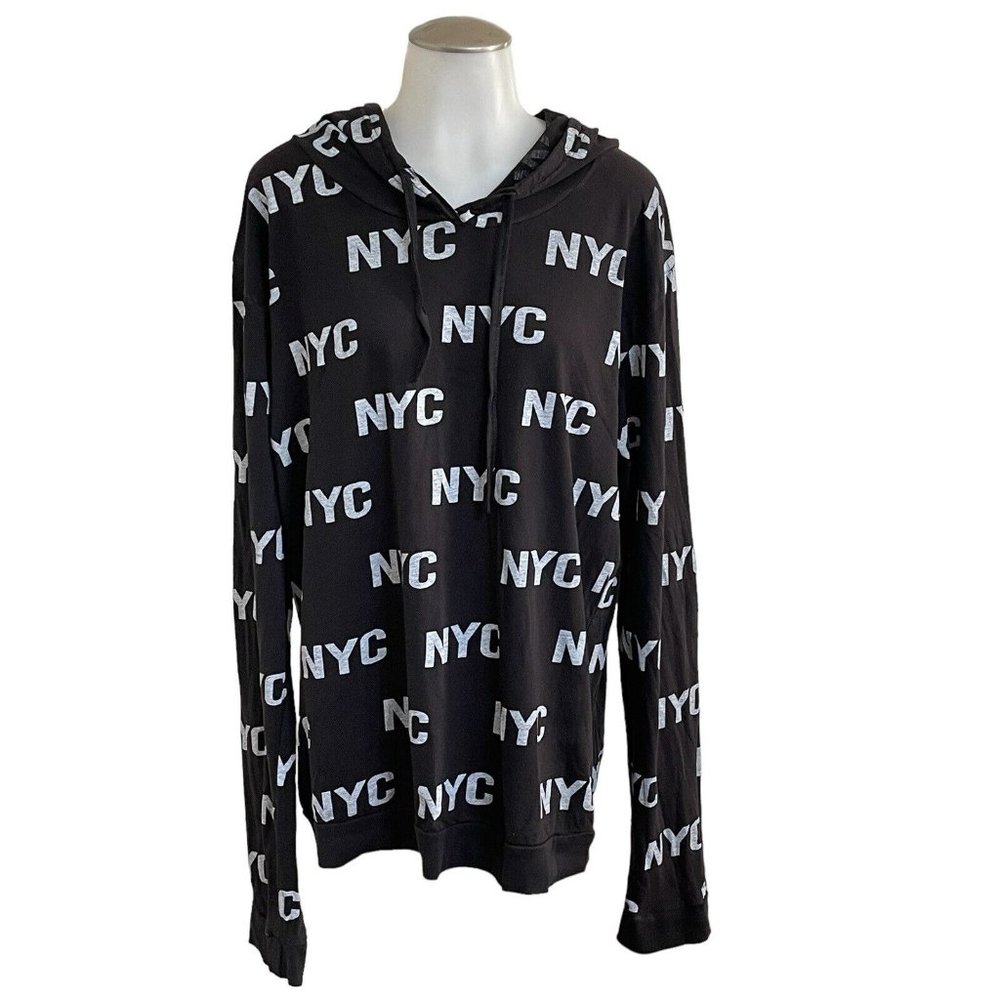 On Fire White & Black NYC Logo Long Sleeve Hooded Shirt Women's‎ Size 1X
